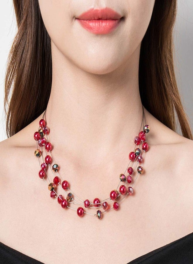 BULINLIN Layered Choker Freshwater Pearl Necklace - Fashion Jewelry Necklace Gifts For Women Mom (15-Red) - Image 2
